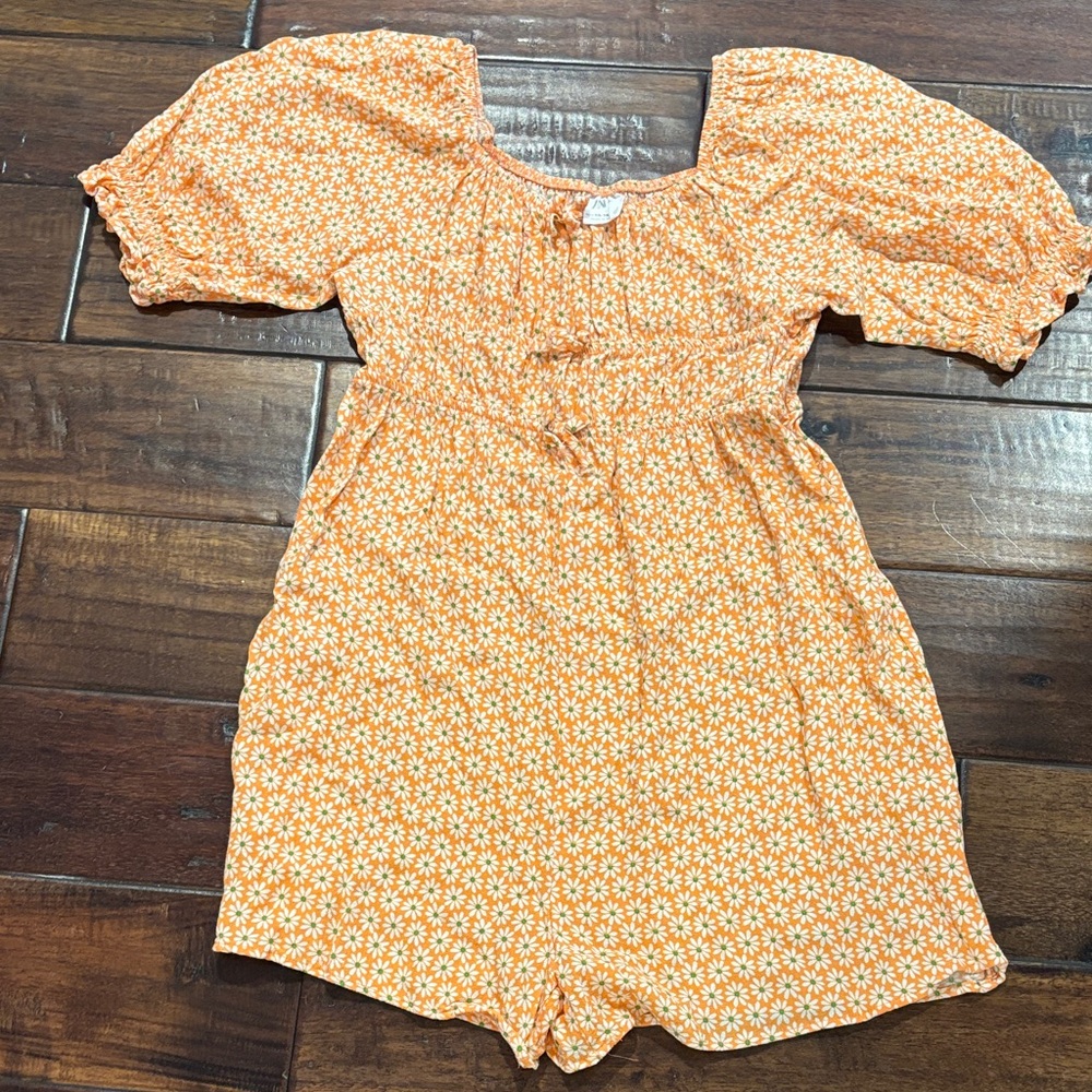 Zara Orange Star Pattern Kids Romper girls size 13/14